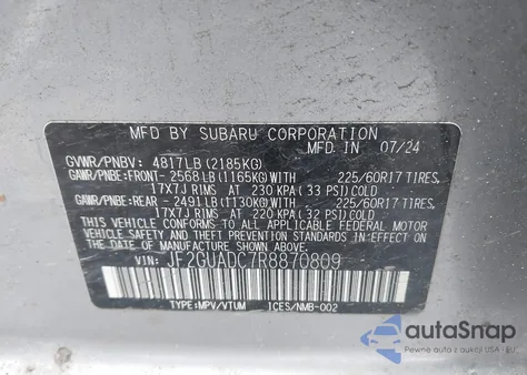 2024 Subaru Crosstrek Premium from USA, damaged, VIN JF2GUADC7R8870809